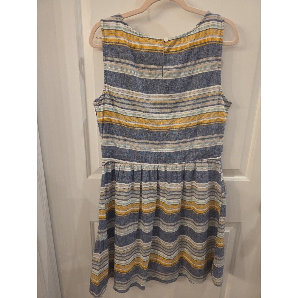 BEACH LUNCH LOUNGE Linen Blend Blue Striped Fit & Flare Coastal Dress Size‎ Lg - Picture 5 of 7